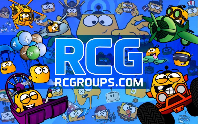 Varioius versions of a yellow radio-transmitter cartoon character and RCGroups.com